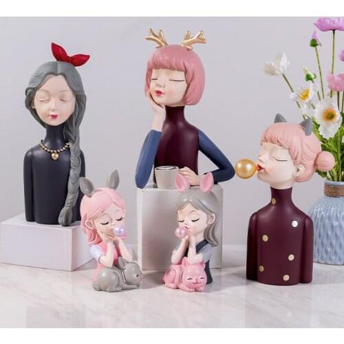 Morandi Girl Figurines Nordic Home Decor Modern Resin Miniatures Figurines For Interior Home Ornaments Living Room Decoration