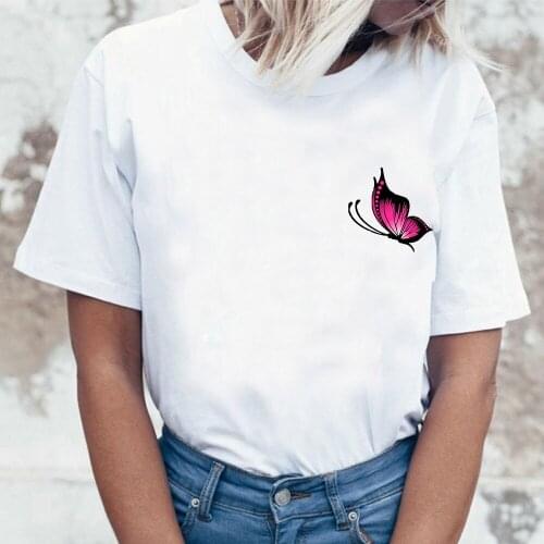 Summer Women Oversized T Shirt Korean Casual Short Sleeve T-shirts Sexy Butterfly Print Tshirts Round Neck T-shirts Ropa Mujer