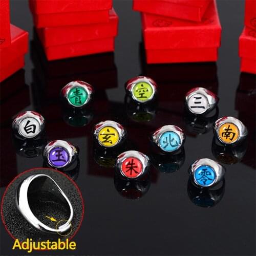 10PCS/Set Anime Naruto Rings Necklace Figure Akatsuki Itachi Metal Jewerly Cosplay Accessory Fashion Bandai Boys Kids Cool Gifts