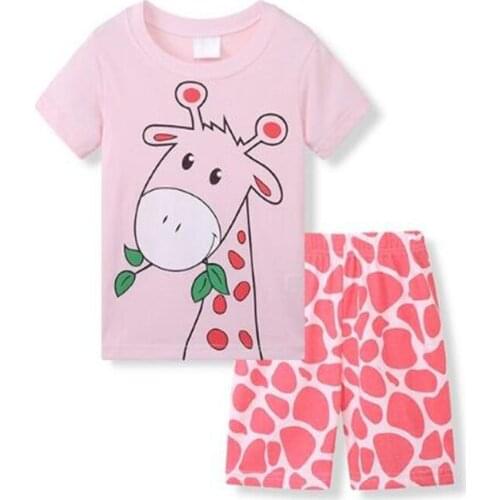 Pink Giraffe Baby Girls Clothes Suits Cute Summer Children Pajamas Sets Girl T-Shirt + Pants 2PCS Sets Cotton Outfit Kid Pyjamas