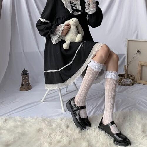 Lolita Heart Lace Socks Women Sweet Fishnet Stockings Long Knee Socks Femme Thin Socks Leg High Elastic