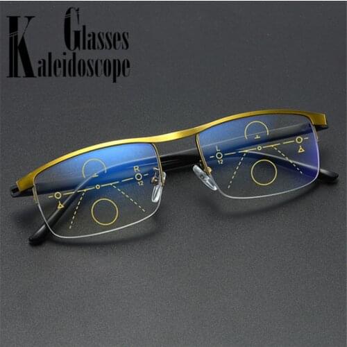 Half Frame Progressive Multifocal Reading Glasses Women Men Blue Light Blocking Metal Presbyopic Glasses Near and far +1.5 to +4