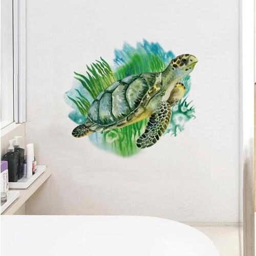 Seaweed Sea turtle Wall Sticker bathroom living room background decorations wallpaper Creative animals Self-adhesive stickers