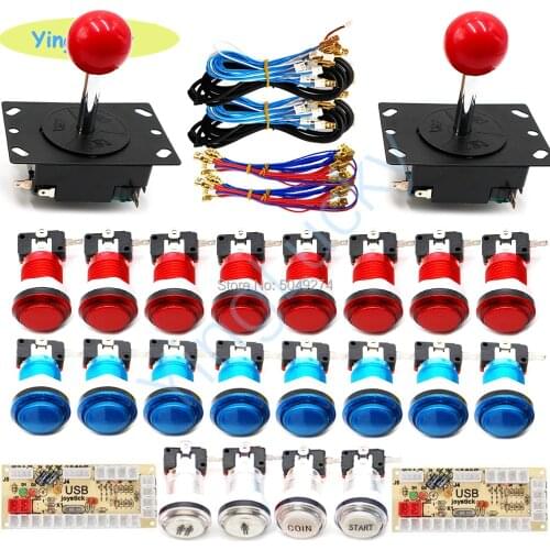 Arcade Joystick kit zero delay pc encoder & American joysticks 2 Player Games Accessories LED colored buttons Big round joystick