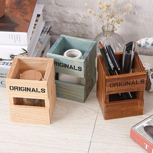 50pcs/lot New creative Retro Wood Pen Holders School Office Students Pencil Holder desktop storage box gift LZ1115