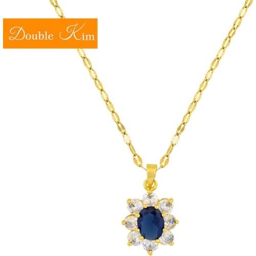 Sun Blue Zircon Pendant Necklace Titanium Stainless Steel Gold Chain Necklace Inlaid Zircon Fashion Trendy Women Jewelry Gift