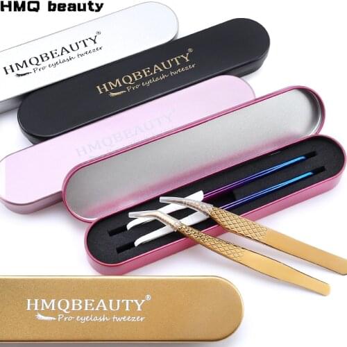 Professional Stainless Steel Eyelash Extension Tweezers Rainbow Gold Anti-static Precision & Tweezer Storage Box Leather Bag Set