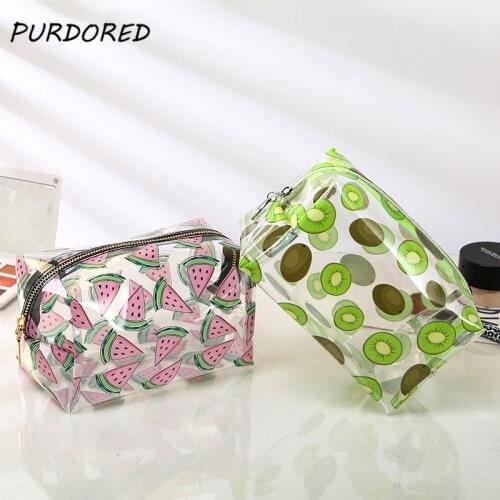 PURDORED 1 Pc Clear Fruit Cosmetic Bag Waterproof PVC Travel Women Makeup Bag Makeup Organizer Toiletry Bag Trousse De Toilette