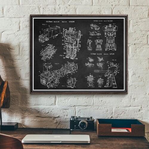 Deformation Robot Vehicle Patent Vintage Posters and Prints Autobots Blueprint Drawing Art Canvas Painting Boys Room Home Decor