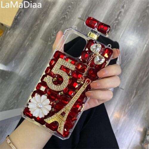 Luxury 3D Eiffel Tower Perfume Bottle Glitter Bling Diamond With Chain Cases For iphone 11 12 Pro MAX X XS MAX XR 6S 7 8 PLUS