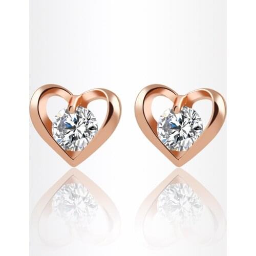 Heart Shape Crystal Stud Earrings For Women Hollow Flower Alloy Silver Gold Color Love Zircon Stone Earring Fashion Ear Jewelry