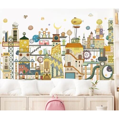 Nordic Cartoon Building Wall Stickers for Kids rooms Bedroom Wall Decor Removable Vinyl Wall Decals Art Murals Home Decoration
