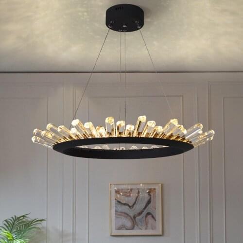 Modern Crystal Iceberg Golden Chandelier Living room Dining room Household Light Luxury Round Ring LED Chandelier Light