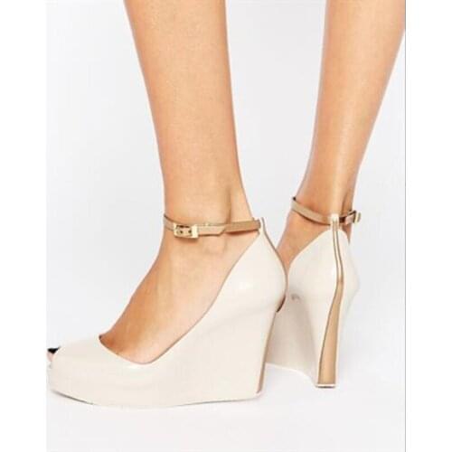 SHOFOO shoes,Beautiful womens shoes, patent leather, about 12.5cm wedges heel womens shoes, peep toe pumps.SIZE:34-45