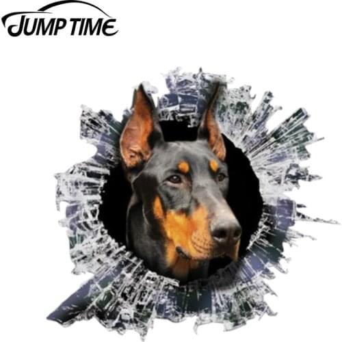 Jump Time 13cm x 12.2cm 3D Doberman Window Decal Glass Slag Decal Reflective Stickers Waterproof Car Styling Animal Decals