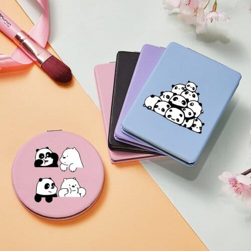 Funny Cartoon Panda Makeup Mirrors with Double Side for lady Magnifying Portable Folding Pocket Cosmetic Compact Vanity Mirror