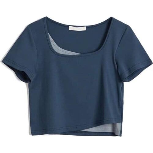 Womens Seamless Short Sleeve Crop Top Yoga Shirts Slim Fit Running Fitness T-shirts Workout Tops For Women Gym Sport Cycling