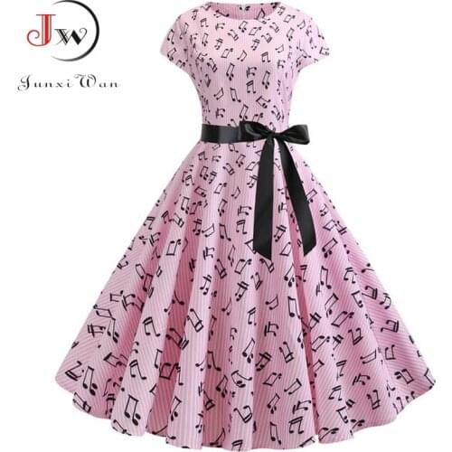 Pink Print Women Summer Dress Short Sleeve High Waist Vintage Elegant Robe Femme Rockabilly Plus Size Casual Midi Party Dresses