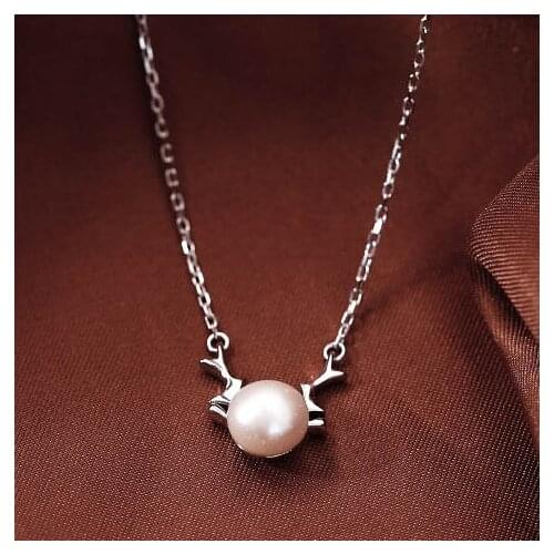 925 Sterling Silver Antlers pearl Necklaces & Pendants For Women Fashion Lady Festival Gift Sterling-silver-jewelry