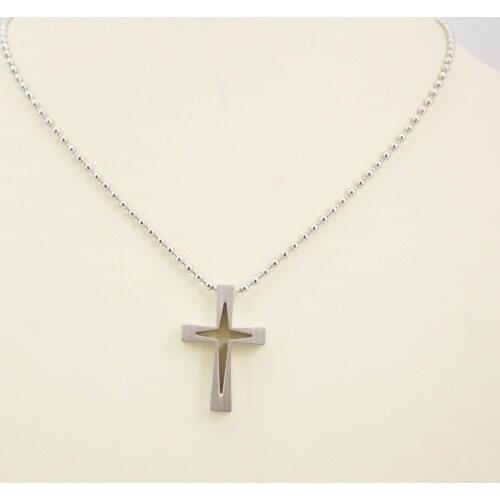 Fashion Jewelry Silver Color 1 PC Women Girls Cross Pendent Necklace Stainless Steel Necklace Hollow Chain Simple Religion