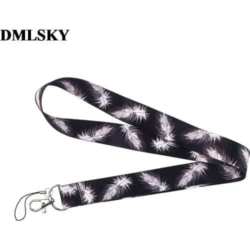 24pcs/lot DMLSKY Feather Keychain Cartoon Cute Phone Lanyard Women Fashion Strap Neck Lanyards for ID Card Phone Keys M3997