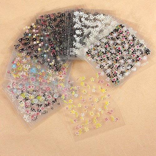 50 X Sheets 3D Design Beauty Nail Art Sticker Tips Decal Flower Manicure Stickers Beauty Tool Easy to Use 3D Pattern Design