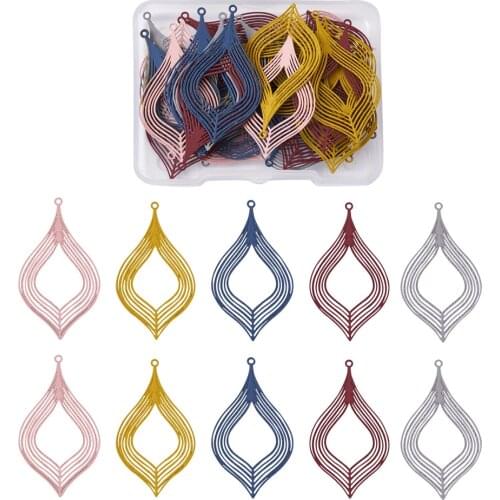 50Pcs/box Stainless Steel Spray Painted Filigree Pendants Hollow Leaf Charms Pendants For Earrings DIY Jewelry Making Finding