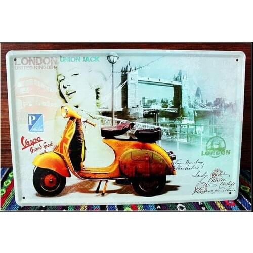 50pcs/lot Metal Sign shabby chic VESPA Motorcycle metal tin signs Art wall decor House Cafe Restaurant Bar wall sticker 20x30cm