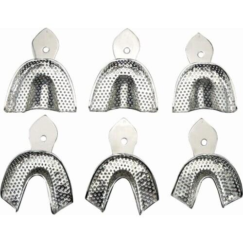 6pcs/Set Dental Impression Stainless Steel Autoclavable Denture Instrument Teeth Tray Oral Hygiene Tooth Tray Dental Lab Tools