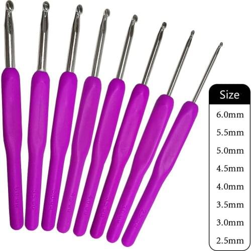 8Pcs/set Different Sizes Soft Plastic Handle Home Aluminum DIY Crochet Knit Hook Knitting Needle 2.5-6mm Knitting Needles Set