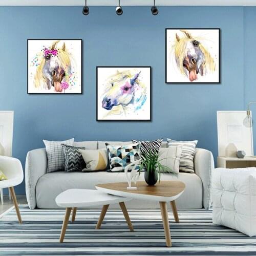 Watercolor Beautiful Horses Abstract Canvas Poster Wall Art Prints Painting Picture Modern Living Room Home Decor Free Shipping