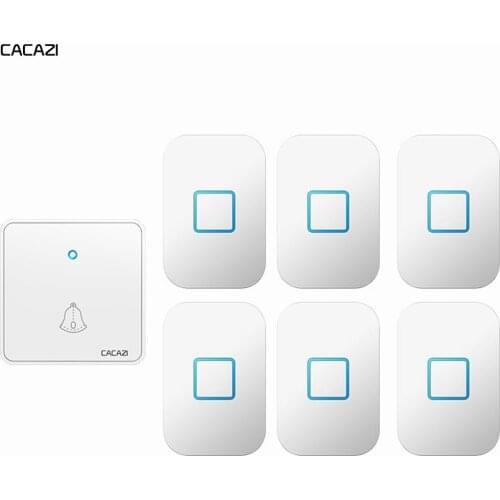 CACAZI Wireless Doorbell Waterproof 300M Remote CR2032 Battery 1 Transmitter 6 Receiver US EU UK Plug Smart Home Ring Bell Chime