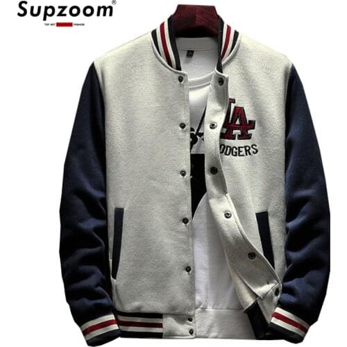 2020 New Arrival Letter Rib Sleeve Cotton Embroidery Logo Single Breasted Casual Bomber Baseball Jacket Loose Cardigan Coat