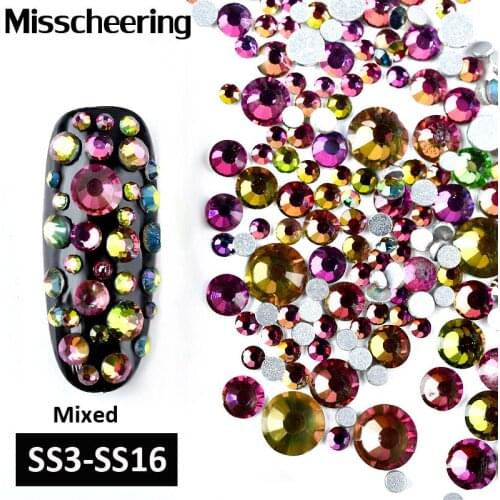 1Pack Shiny Colorful Rhinestones Mix Size (SS3-SS16) 3D Glass FlatBack Glitter Nail Art Decorations Charm Manicure Tools