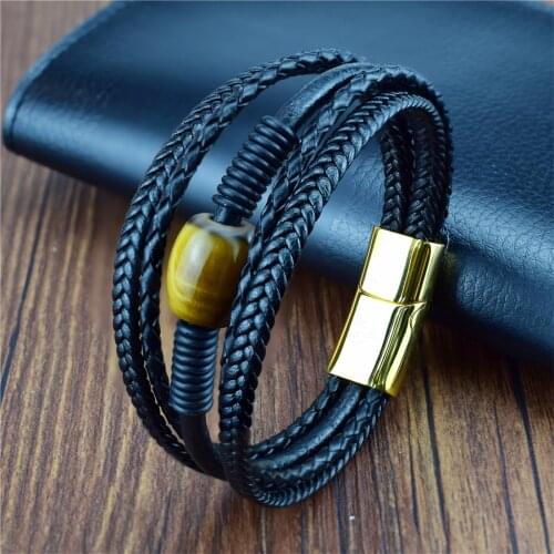 Unique Multilayer Male Jewelry Braided Leather Bracelet 9 Types Natural Stone Bracelet Stainless Steel Magnetic Clasps Men Gifts