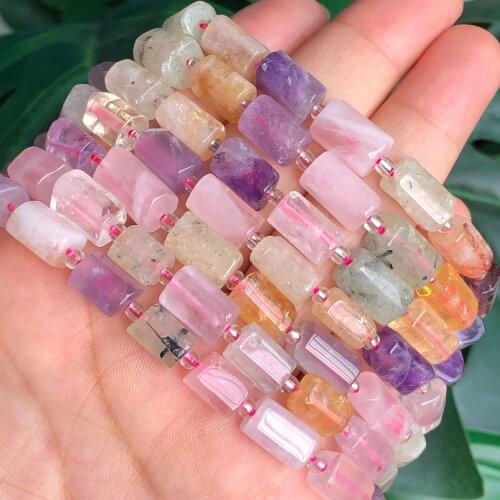 7x10mm Natural Cylinder Colorful Quartz Stone Faceted Loose Tube Beads For Making Jewelry DIY Bracelet Necklace Ear Accessories