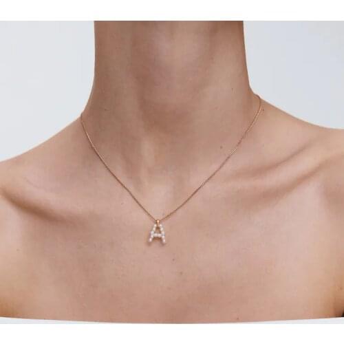 Best Lady Fashion ZA Pearls Initial Necklaces for Women Boho Trendy Copper 26 Letter Link Chain Necklaces Jewelry Gift Wholesale