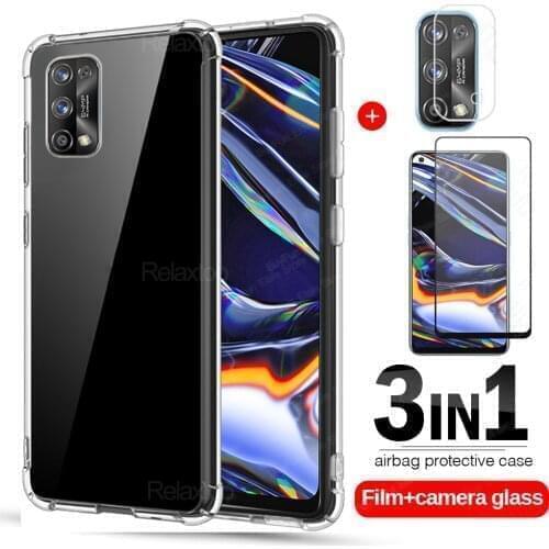 3 in 1 Case + Lens Film + Screen Glass On For Oppo Realme 7 Pro Tempered Glass For Oppo Realme 7 6 5 X50 X2 Pro Protective Cover