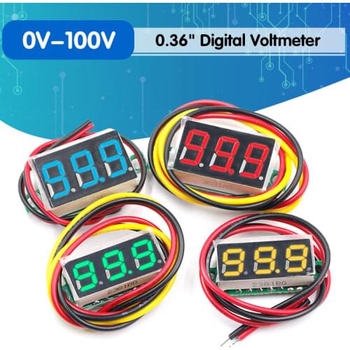 0.36 Inch 0.36" Digital Voltmeter Red Green Blue DC 0V-100V Three Lines 3 digit Voltage Panel Meter Display led Color