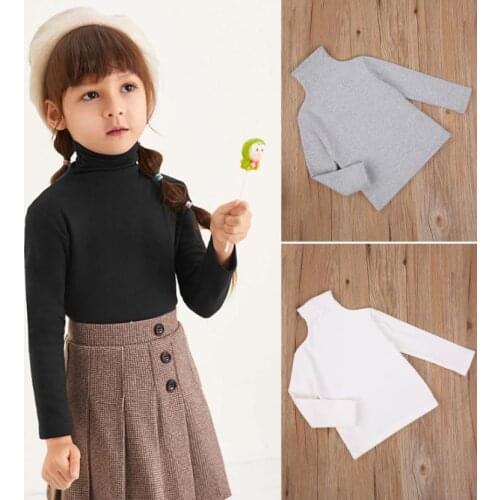 Baby Girls Spring Autumn Solid Color Tops High Collar Long Sleeve Casual Loose Turtleneck T-Shirts Tops