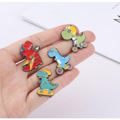 Cartoon Rock Young Dinosaur Enamel Brooch Our Life For Women Girls Kids Friends Cute Animal Lapel Badge Pins Jewelry Gift