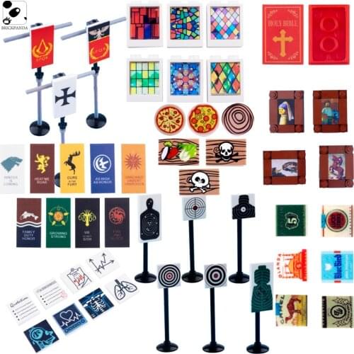 MOC City Building Blocks Printed Accessories WW2 Military Russian Soldiers Figures Parts Medieval Flag Mini Bricks Kids Toys