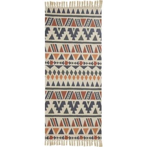 Cotton Linen Washable Mat Entryway for Bedroom Kitchen Laundry Room Washabl Rugs Set with Tassels Printed Hand Woven