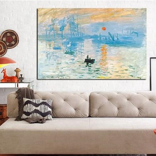 Claude Monet Impression Sunrise Famous Landscape Oil Painting on Canvas Art Poster Print Wall Picture for Living Room Cuadros