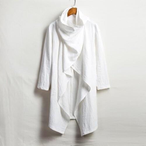 Chinese Vintage Men Trench Coat Cotton Long Sleeve Scarf Collar Hip-Hop Jacket Coats Men Cloak Outerwear Punk Streetwear 30131