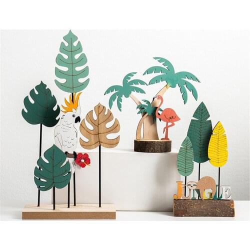 Creative Cartoon Animals and Plants Wood Decorative Crafts Statue Figurine Living Room Home Desktop Decoration Art Gift