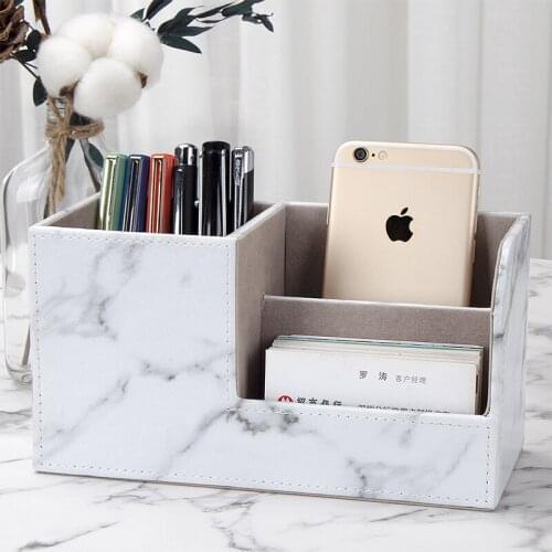 Imitate Marble Makeup Box Multifunctional PU Leather Office Storage Box Pen Holder Business Card Case Fashion Office Decoration