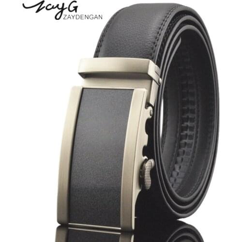 ZAYG Men Alloy Automatic Ratchet Buckle Belt Cow Genuine Leather Men Belt Men luxury Fashion Business Buckle Black classic Belt