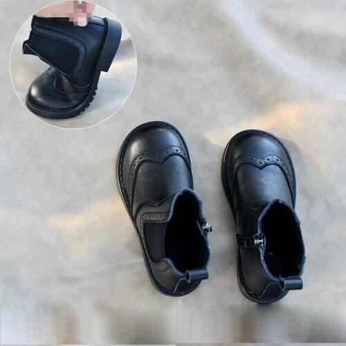 Dolakids Soft Boots for Children Short Boots Princess Shoes Soft Soles Black Leather Boots for Baby to Keep Warm