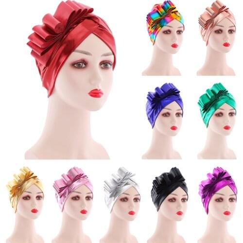 New Women Bowknot Chemo Cap Turban Indian Head Wrap Muslim Hijab Hat Bonnet Pleated Hair Loss Cover Beanie Headwear Head Scarf
